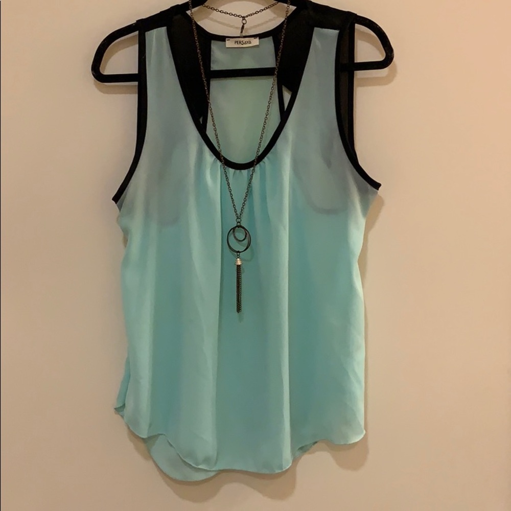 Light blue tank top w/ necklace